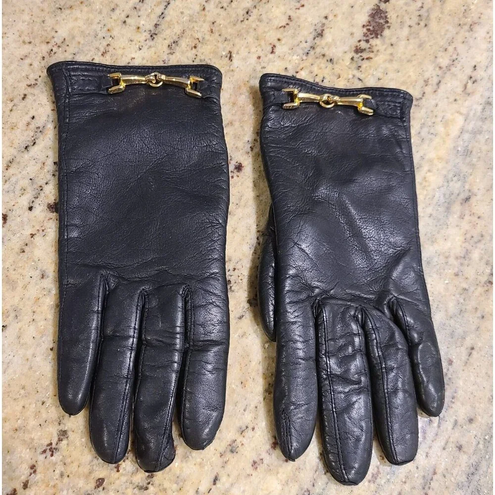 Vintage Womens Size M Black Soft Leather Knit Lined 8.5